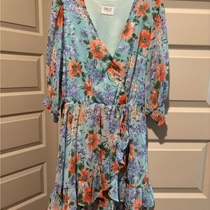 Sienna Sky Light Aqua Top with Pink Accent